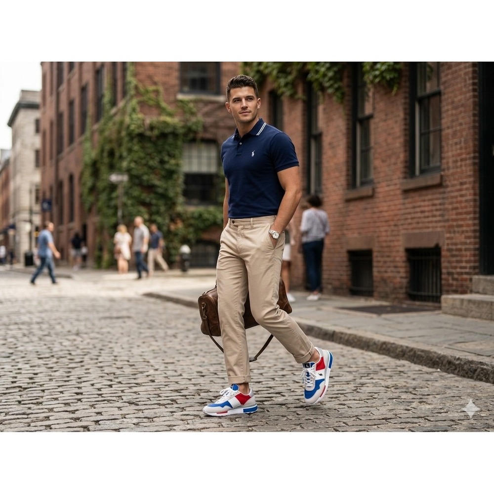 Polo Ralph Lauren Train 89 Suede & Oxford Sneakers Red White Blue Men's 9‎